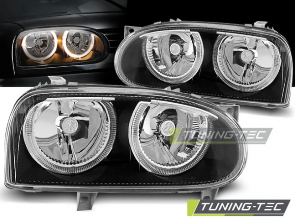 Upgrade Design Angel Eyes Scheinwerfer für VW Golf 3 91-97 schwarz